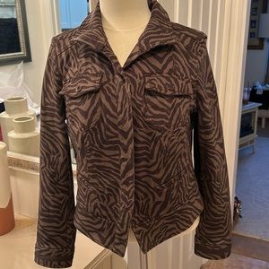 WHITE HOUSE BLACK MARKET Zebra Jacket Women’s Brown Snap Button Size 14P.